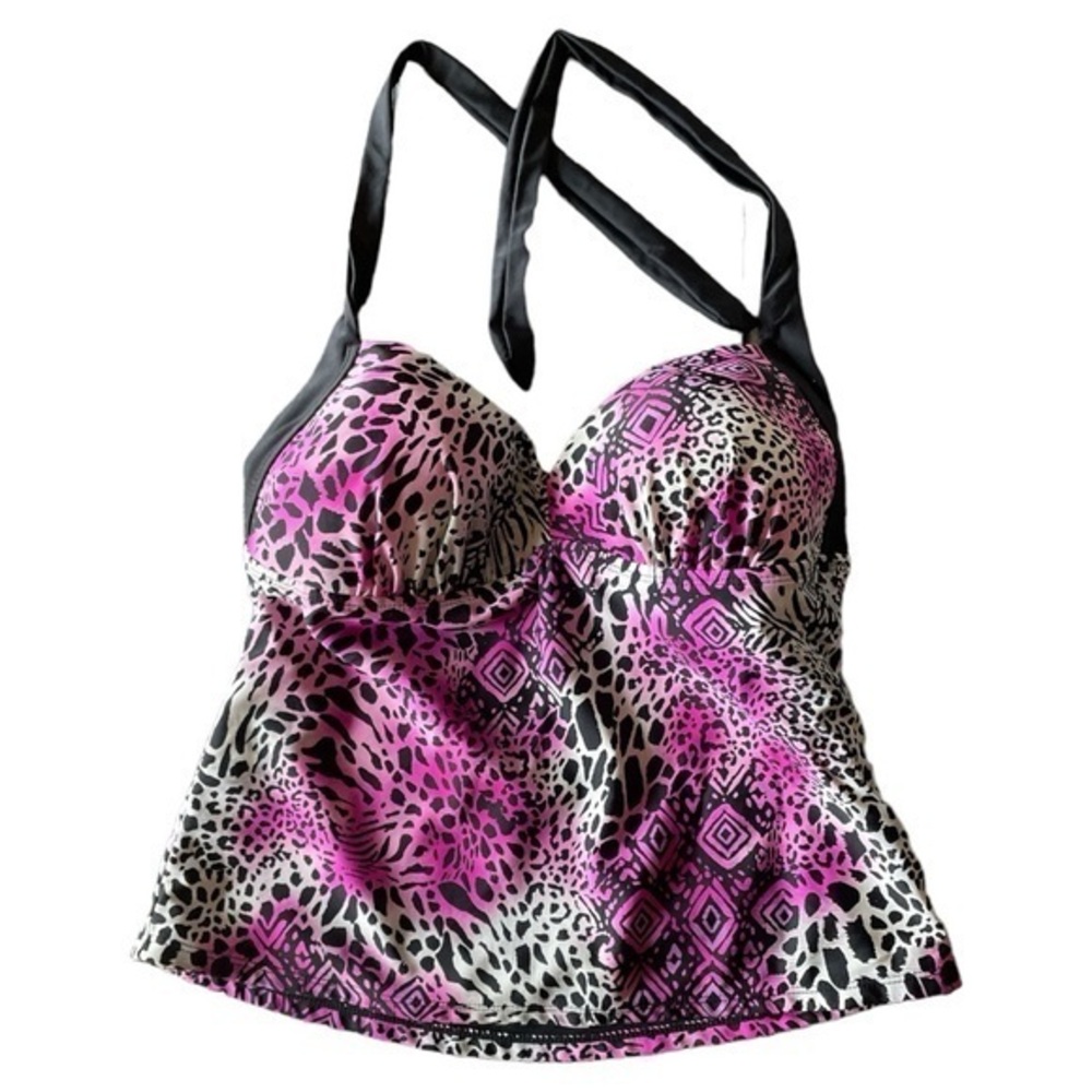 Catalina Halter Tankini‎ Swim Top Animal Print Ombre Size M 34/36 B/C